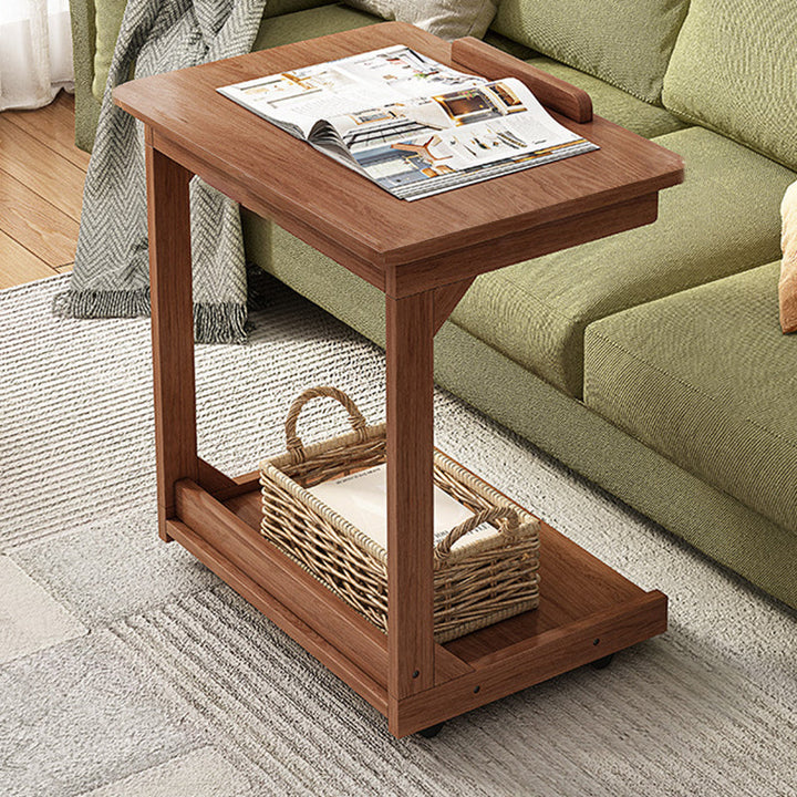 Traditional Vintage Square MDF Rubberwood Flip-top Side Table 2-Tier Storage Shelves For Living Room