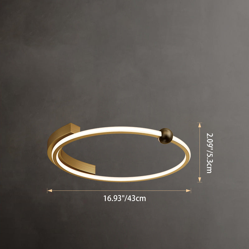 Luz de techo LED de montaje semi-empotrado con pantalla redonda de línea curva de cobre completo minimalista moderno para sala de estar 