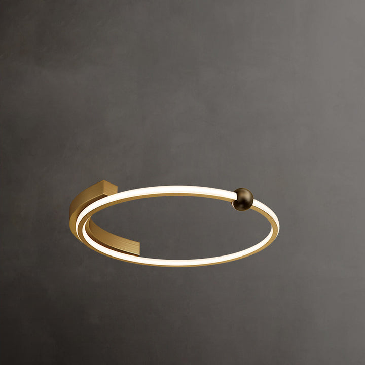 Luz de techo LED de montaje semi-empotrado con pantalla redonda de línea curva de cobre completo minimalista moderno para sala de estar 