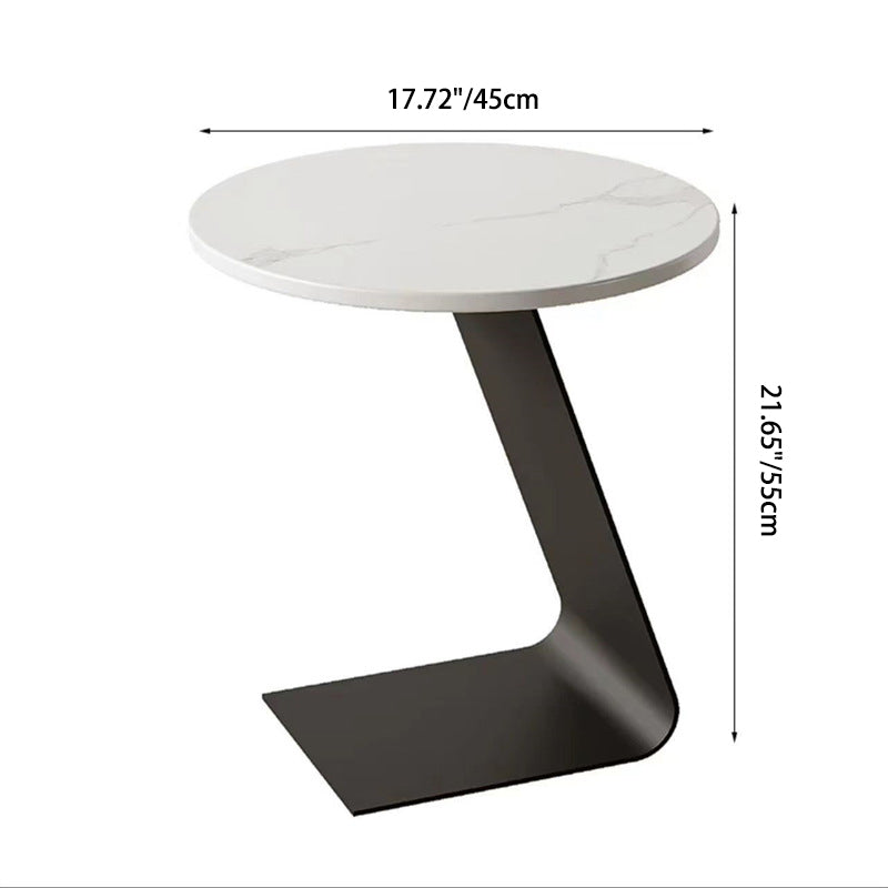 Contemporary Scandinavian Round Rock Slab Carbon Steel Round Curved Base Coffee Table For Living Room