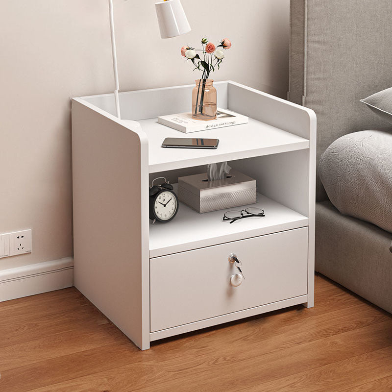 Table de chevet rectangulaire minimaliste moderne en panneau de densité avec 1/2/3 tiroirs pour chambre à coucher 
