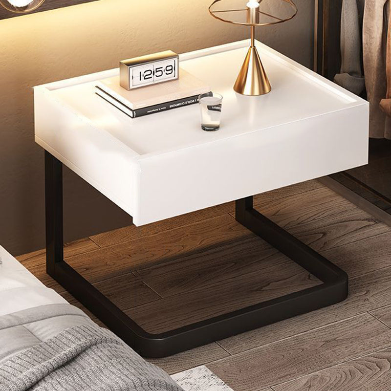 Modern Minimalist Rectangular MDF Steel Nightstand 1-Drawer For Bedroom