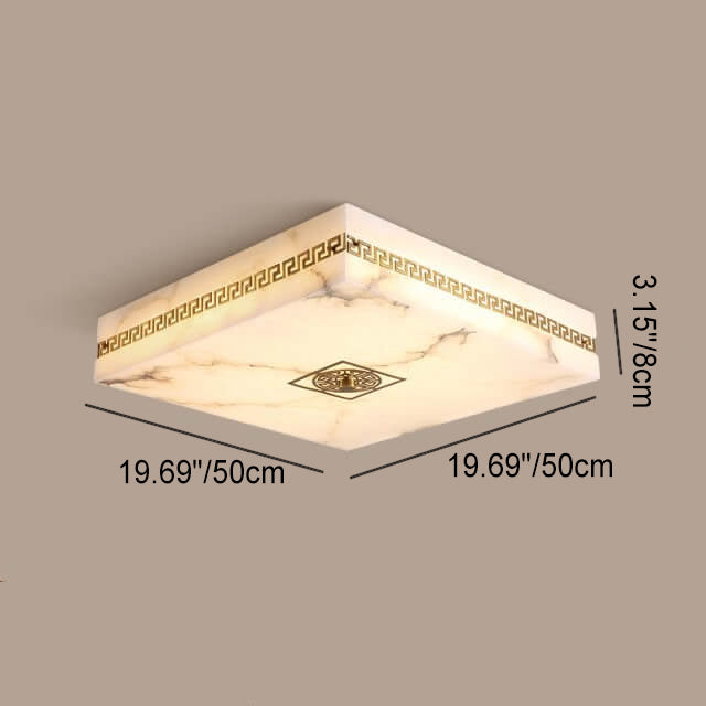 Modern Chinese Marble Square Copper Texture LED Flush Mount Ceiling Light