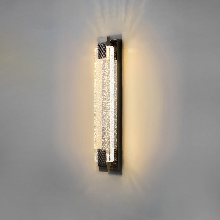 مصباح حائط LED من الفولاذ المقاوم للصدأ بظل كريستالي مستطيل مبهر مع نسيج فقاعي للغرفة المعيشية 