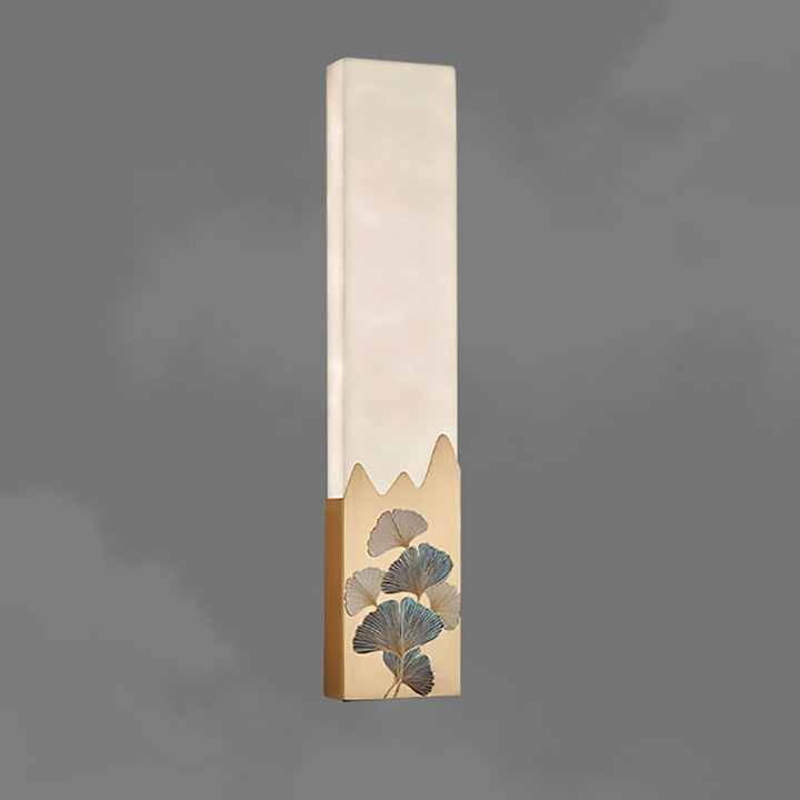 Applique murale LED rectangulaire en marbre chinois traditionnel tout-cuivre pour chambre à coucher 