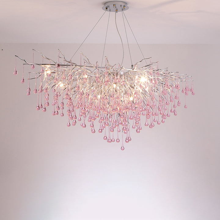 Lustre moderne en verre cristal de luxe avec branches en aluminium et gouttes d'eau 6/8/10/14 pour salle à manger 