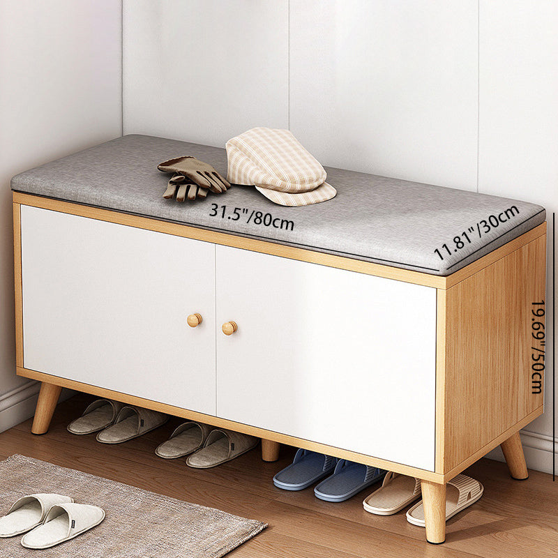 Zeitgenössischer skandinavischer Schuhschrank aus Baumwoll-Leinen und Massivholz mit 2 Schränken für Eingangsbereiche 