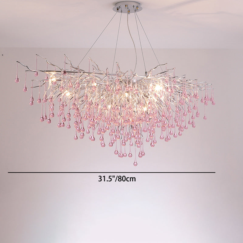 Moderne Luxus Kristall Glas Aluminium Zweig Wasser Tropfen 6/8/10/14 Kronleuchter Für Esszimmer 