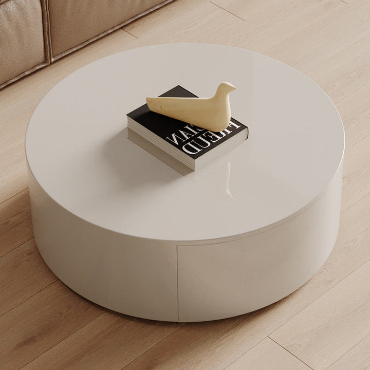 Modern Minimalist Round Plywood Metal Glass Coffee Table Set 2-Drawer For Living Room