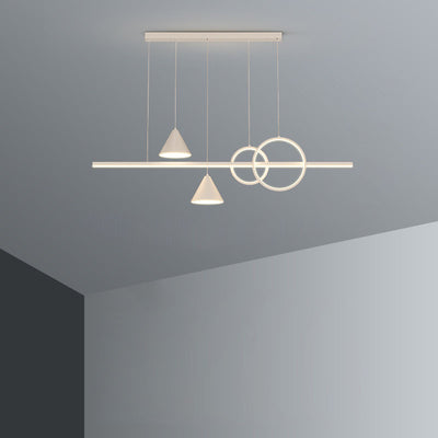 Moderne minimalistische Streifen Kegel Kreis Eisen Acryl LED Kronleuchter Insel Licht für Esszimmer 