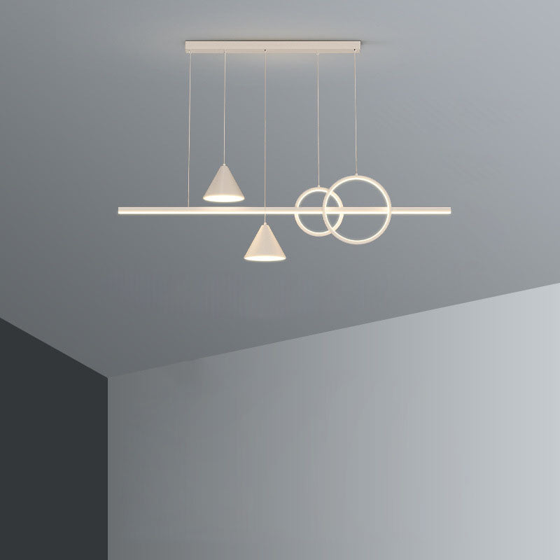 Moderne minimalistische Streifen Kegel Kreis Eisen Acryl LED Kronleuchter Insel Licht für Esszimmer 