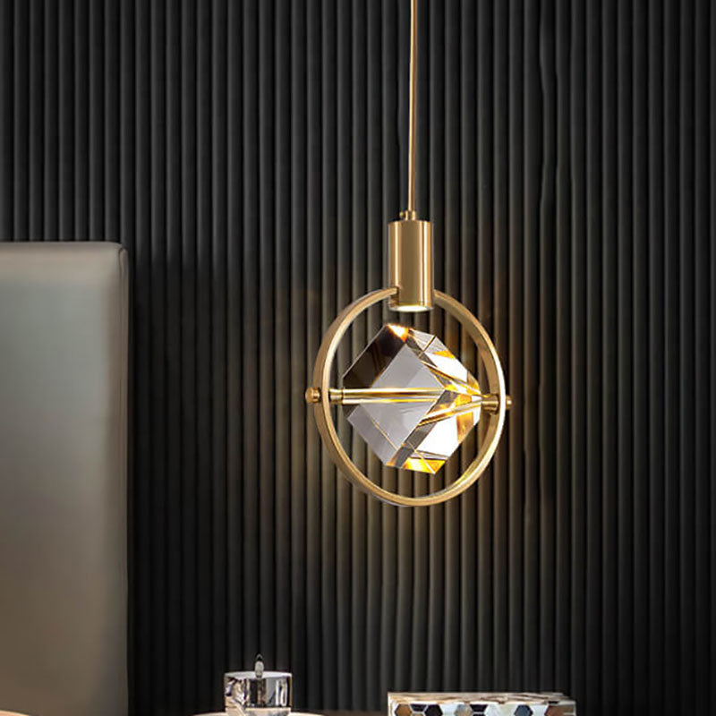 Moderne einfache Eisen-Kupfer-Quadrat-Kreis-Langlinien-1-Licht-Pendelleuchte 