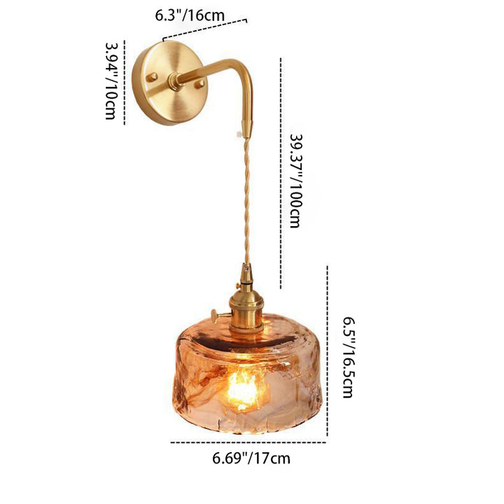 Modern Minimalist Eclectic Amber Glass Brass Iron Geometric 1-Light Wall Sconce Lamp For Living Room