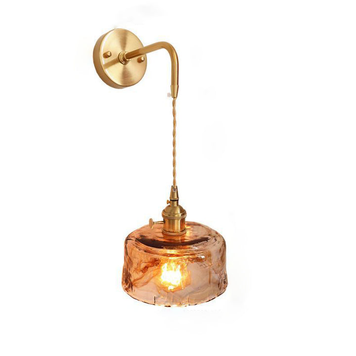 Modern Minimalist Eclectic Amber Glass Brass Iron Geometric 1-Light Wall Sconce Lamp For Living Room
