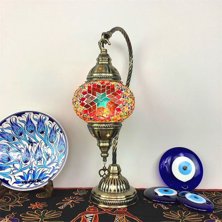 Traditional Vintage Handmade Stained Glass Metal Jar Swan 1-Light Table Lamp for Living Room