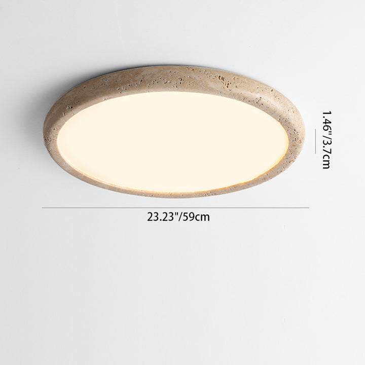 Traditional Japanese Round Yellow Travertine Acrylic LED Flush Mount Ceiling Light For Living Room