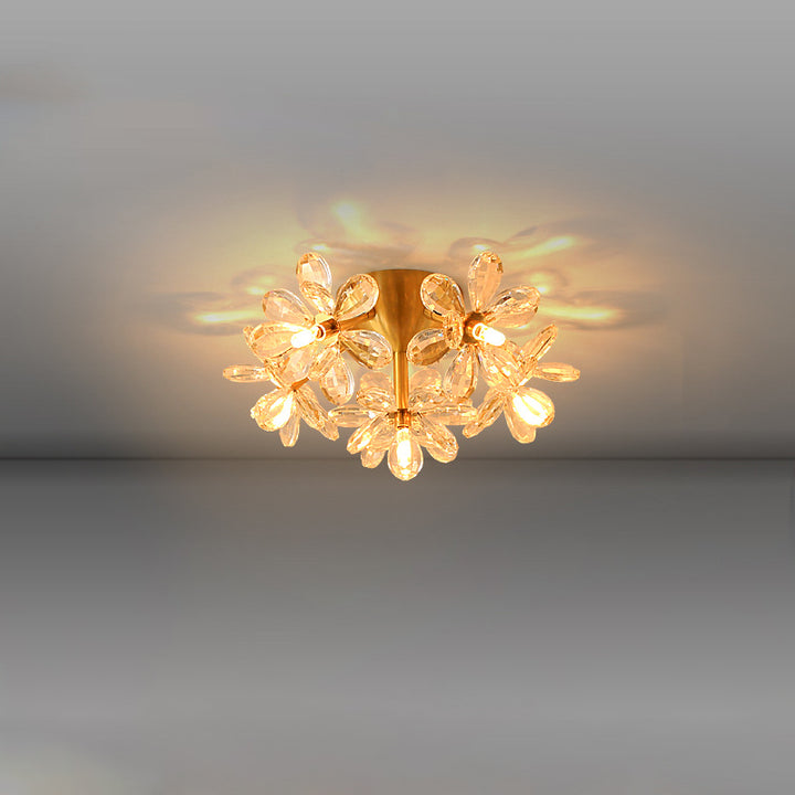Moderne minimalistische Blume Messing Kristall 3/5/6/7 Licht Unterputz Deckenleuchte für Wohnzimmer 