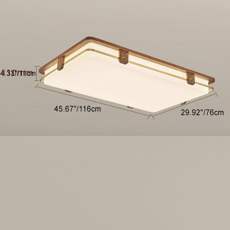 Luz de techo LED empotrada de acrílico, cobre, nogal chino tradicional, redonda, cuadrada, rectangular para sala de estar 