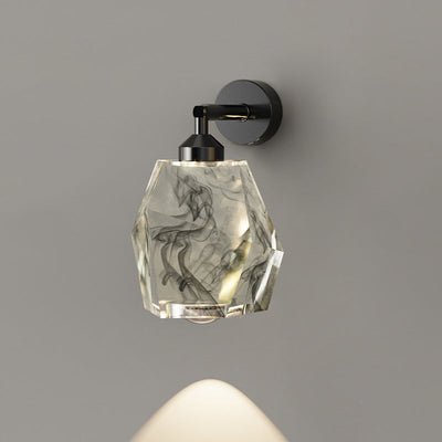 Zeitgenössische Luxus-Vollkupferrahmen Harz Blattgold Tintenmalerei Schatten LED Wandleuchte Lampe für Wohnzimmer 