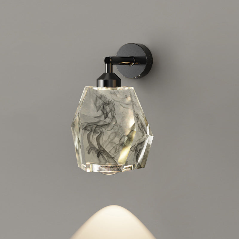 Zeitgenössische Luxus-Vollkupferrahmen Harz Blattgold Tintenmalerei Schatten LED Wandleuchte Lampe für Wohnzimmer 