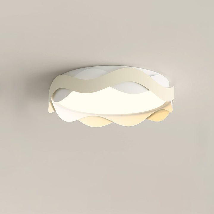 Luz de techo empotrada LED de hierro acrílico redonda con ondas de crema creativa contemporánea para sala de estar 