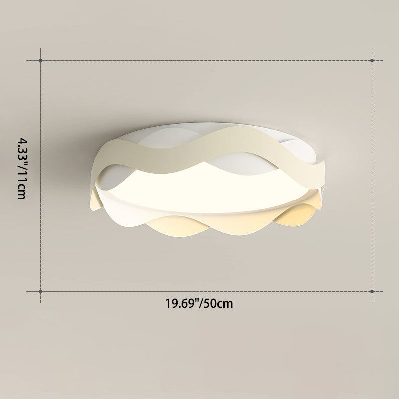 Luz de techo empotrada LED de hierro acrílico redonda con ondas de crema creativa contemporánea para sala de estar 