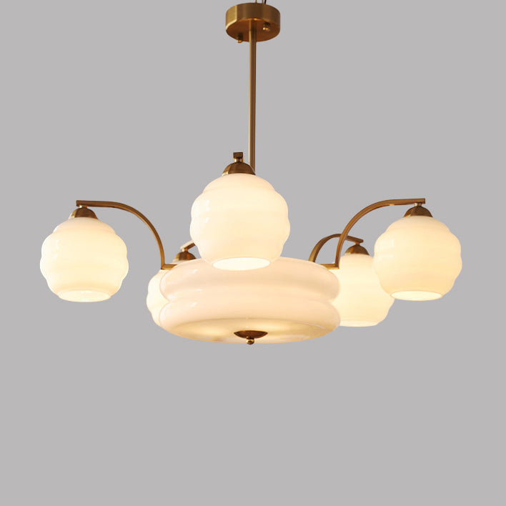 Lustre Moderne à Branches Courbées Style Mi-Siècle avec Baguette Ronde et Globes en Verre et Fer 4/6/8 Lumières pour Salon 
