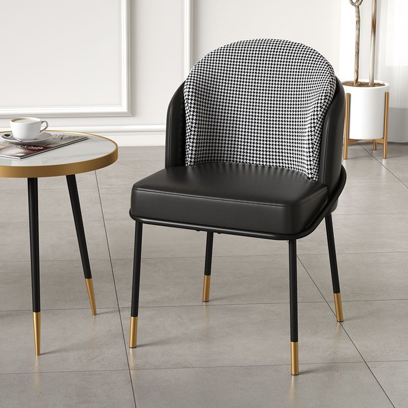 Contemporary Nordic PU Leather Fabric Iron Sponge Square Wraparound Dining Chair Backrest For Living Room