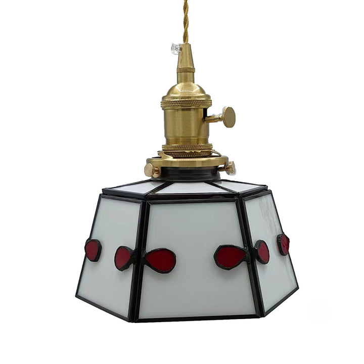 Lustre suspendu traditionnel vintage en laiton, verre, cylindre quadripartite, corne, treillis, à 1 lumière pour salle à manger 