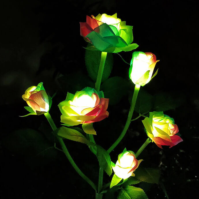 Solar Simple Silk Rose LED Outdoor Lawn Decorative Ground Plug Light