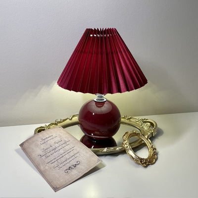 Modern Minimalist Round Fabric Pleated Ceramic 1-Light Table Lamp For Bedroom