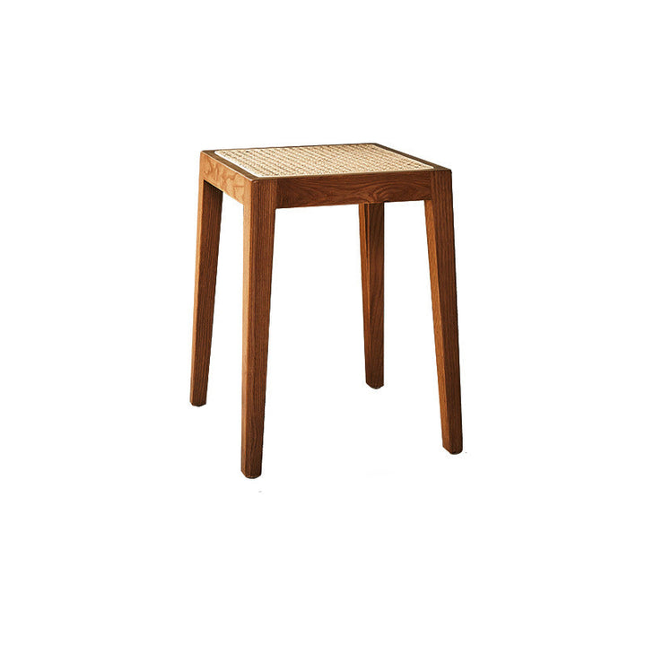 Traditional Japanese Round Rattan Weaving Ash Wood Frame Stackable Low Stool For Living Room