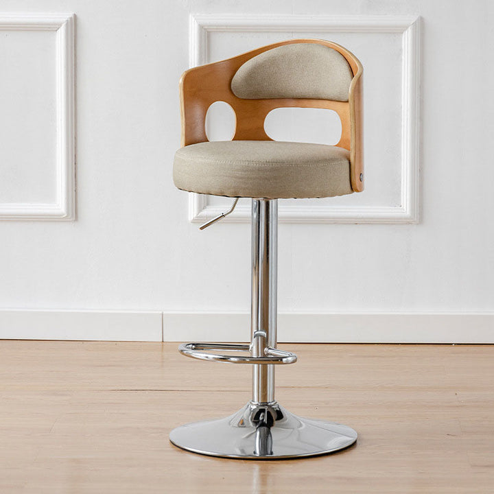 Tabouret de bar rond contemporain en tissu PU cuir scandinave bois éponge SGS avec dossier et repose-pieds pour cuisine 