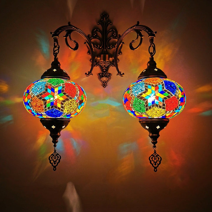 Applique murale à 2 lumières en verre teinté Tiffany décoratif lanterne matériel 