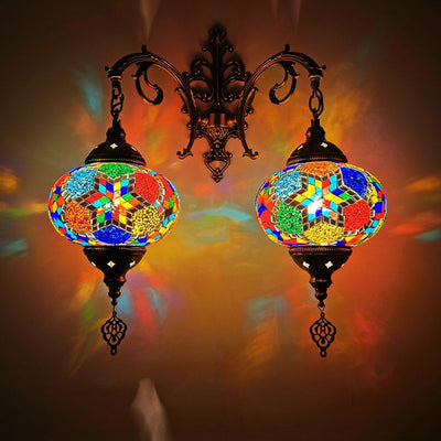 Tiffany Decorative Lantern Hardware Stained Glass 2-Light Wall Sconce Lamp