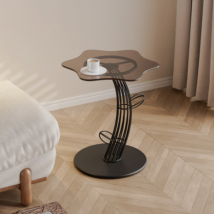 Contemporary Creative Clouds Rock Slab Tempered Glass Carbon Steel End Table 1-Tier For Bedroom