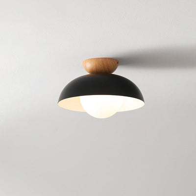Plafonnier semi-encastré moderne minimaliste en bois et fer avec bol rond à 1 lumière pour chambre 