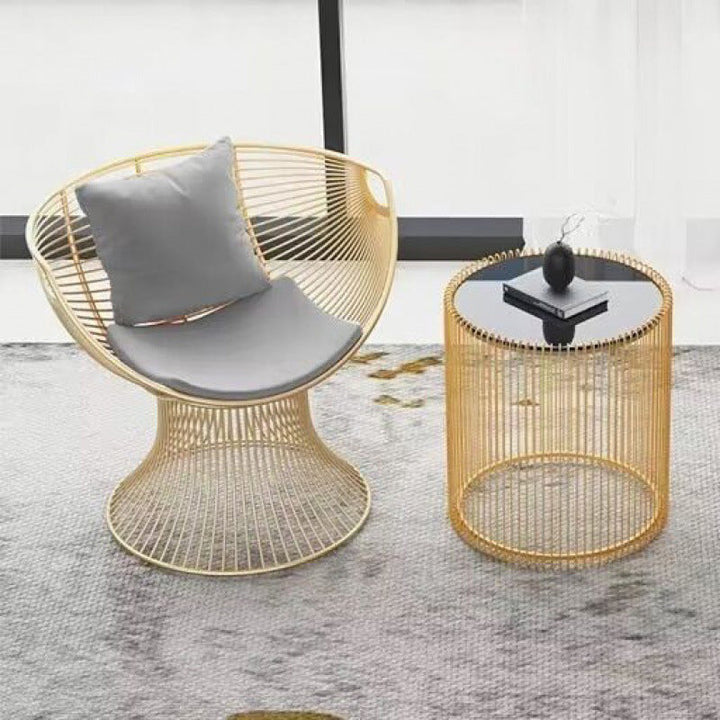 Modern Luxury Oval Curved Upholstered Iron Velvet Chair For Living Room