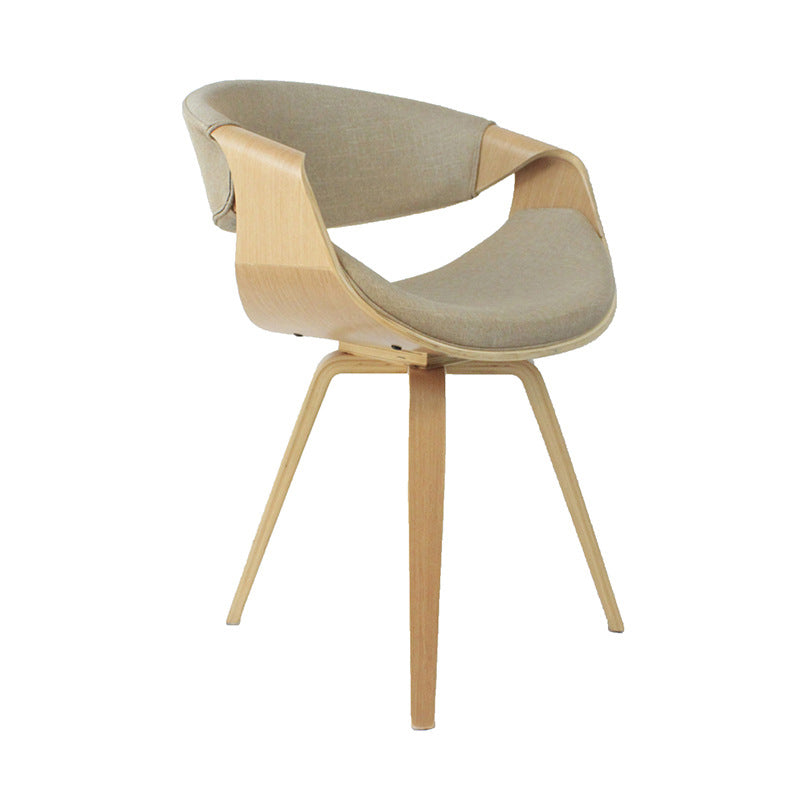Silla de comedor contemporánea de lujo Arc, de madera contrachapada tapizada en algodón, lino y piel sintética, con respaldo y reposabrazos, para comedor 