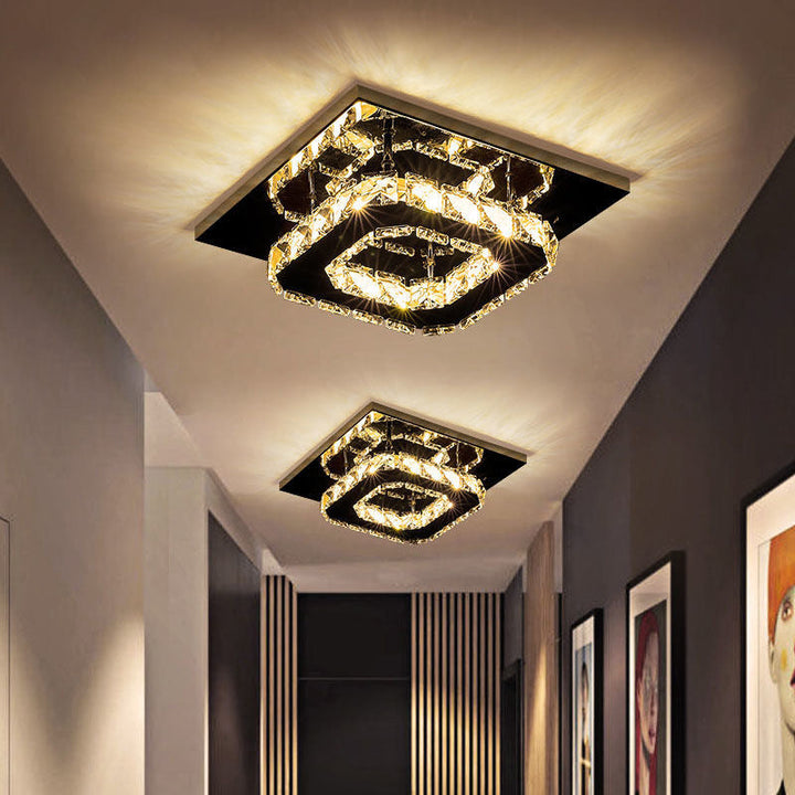 Lustre carré contemporain en acier inoxydable de luxe avec décoration en cristal LED pour plafond encastré pour salon 