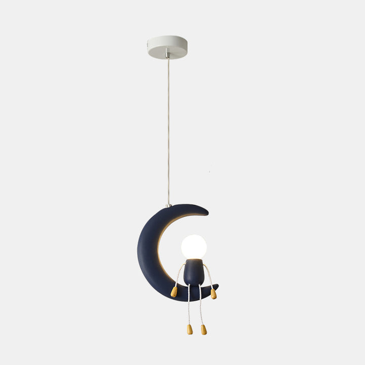 Suspension 1 Lumière pour Chevet en Résine de Fer et Verre avec Poupée Lune Contemporaine pour Enfants Nordiques 