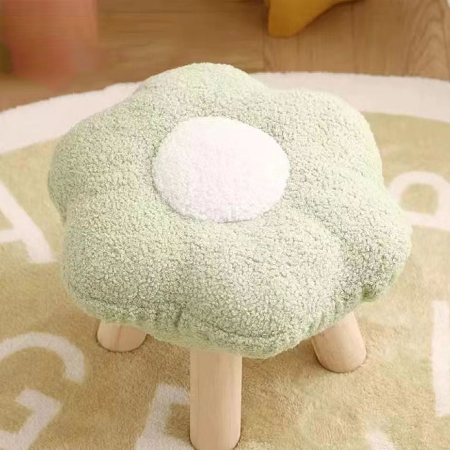 Contemporary Creative Flower Shape Sherpa Fabric Pine Wood Footstool For Entryways
