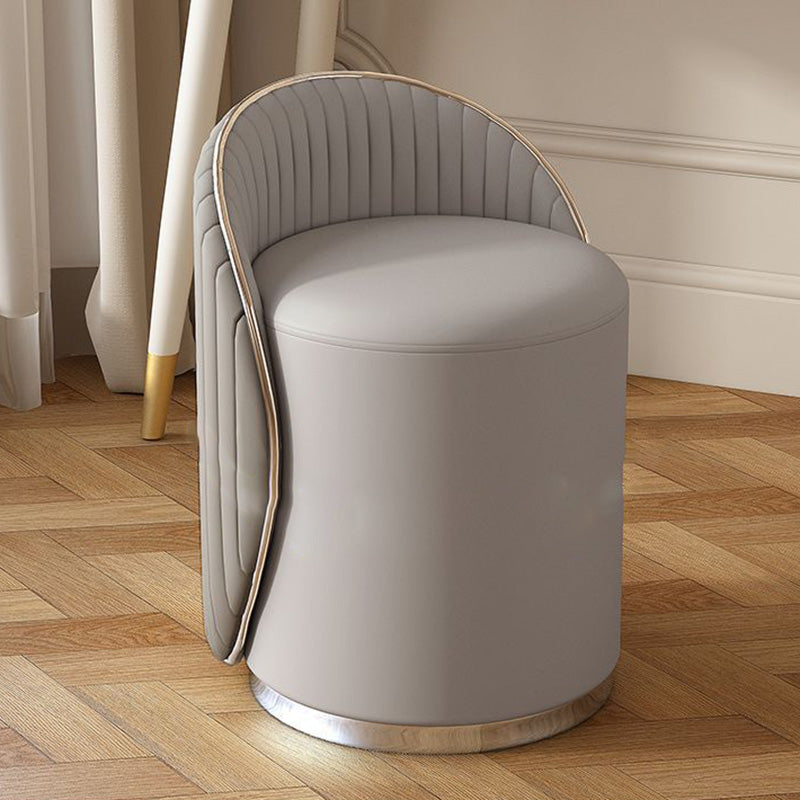 Taburete de tocador de hierro cilíndrico minimalista moderno con respaldo de cuero para dormitorio 