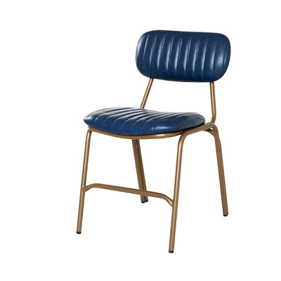 Chaise de salle à manger contemporaine en cuir industriel avec dossier et repose-pieds en fer carré à rayures elliptiques 