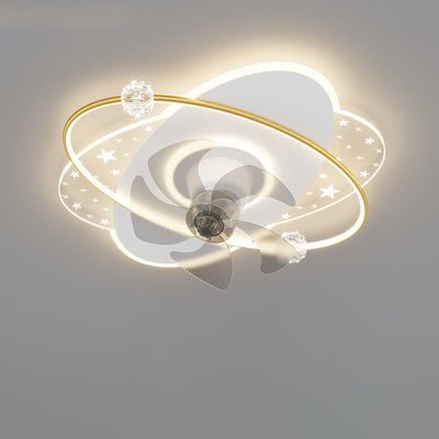 Contemporary Creative Iron Acrylic Round Square LED Semi-Flush Mount Ceiling Fan Light For Bedroom