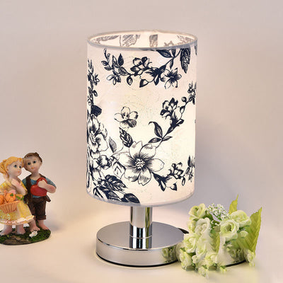 Moderne Art Deco Runde Hardware Stoff 1-Licht Tischlampe für Schlafzimmer 