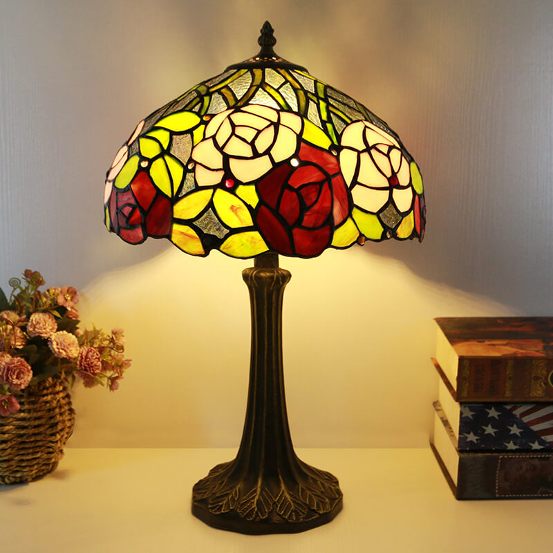 Traditional Tiffany Stained Glass Dome Hardware Base 1-Light Table Lamp For Home Office
