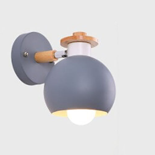 Contemporary Nordic Dome Iron Solid Wood Macaroon 1-Light Wall Sconce Lamp For Bedroom