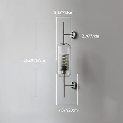 Contemporary Industrial Cylinder Glass Shade Iron Finish Frame 1-Light Wall Sconce Lamp For Bedroom