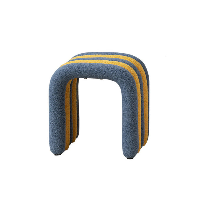 Taburete tocador contemporáneo nórdico con arco, estructura de acero al carbono y tapizado de tela sherpa, sin respaldo, para dormitorio 